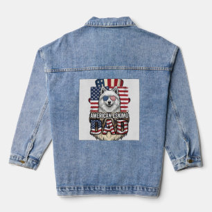 American Eskimo Dad Patriotic Vintage Dog Denim Jacket