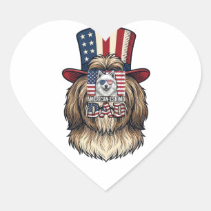 American Eskimo Dad Patriotic Vintage Dog Heart Sticker