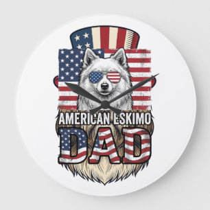 American Eskimo Dad Patriotic Vintage Dog Large Clock