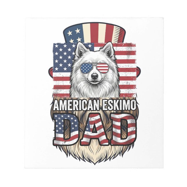 American Eskimo Dad Patriotic Vintage Dog Notepad (Front)