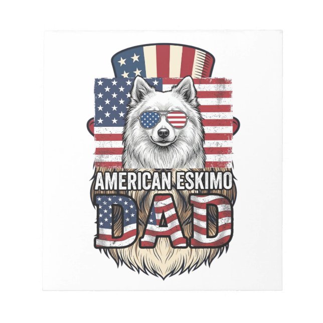American Eskimo Dad Patriotic Vintage Dog Notepad (Front)