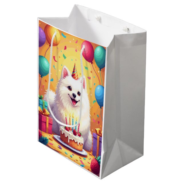 American Eskimo Dog Birthday Celebration Medium Gift Bag (Front Angled)