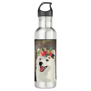 American Eskimo Dog Breed Flower Crown 710 Ml Water Bottle