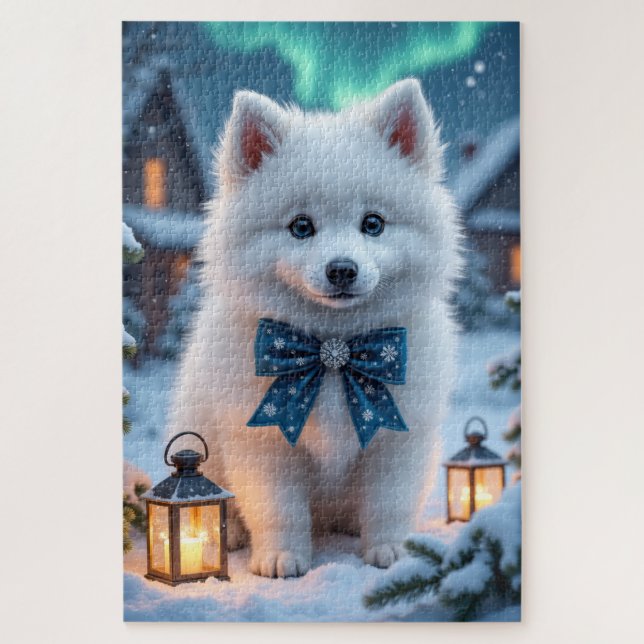 American Eskimo Dog Christmas Art Jigsaw Puzzle (Vertical)