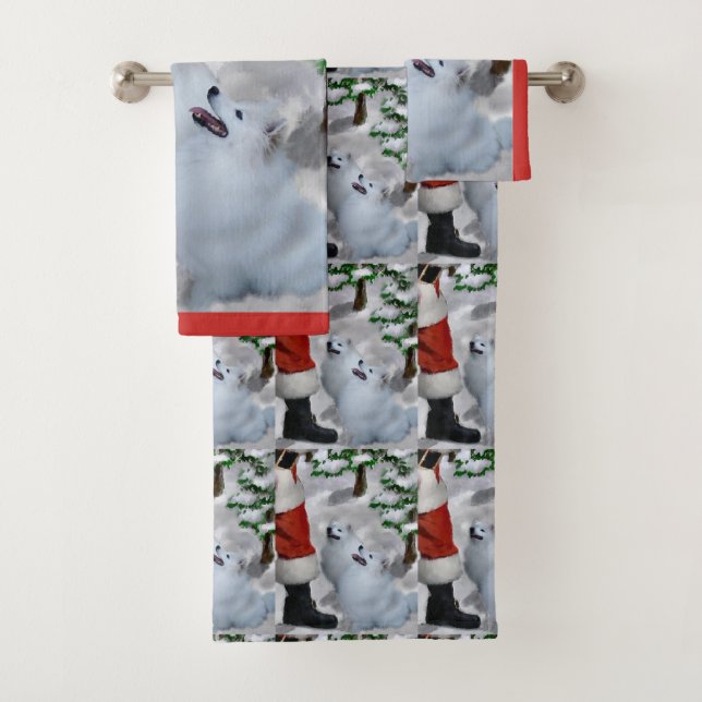 American Eskimo Dog Christmas Bath Towel Set (Insitu)