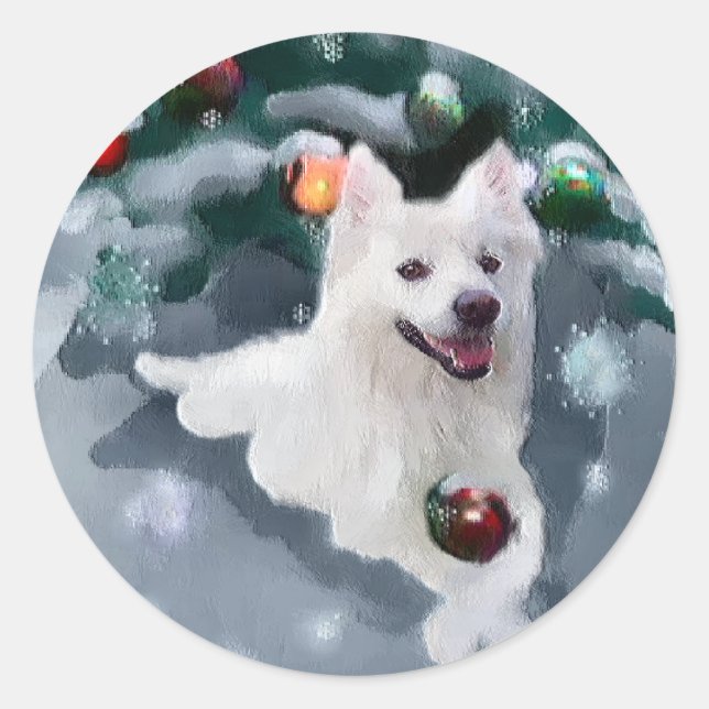 American Eskimo Dog Christmas Classic Round Sticker (Front)