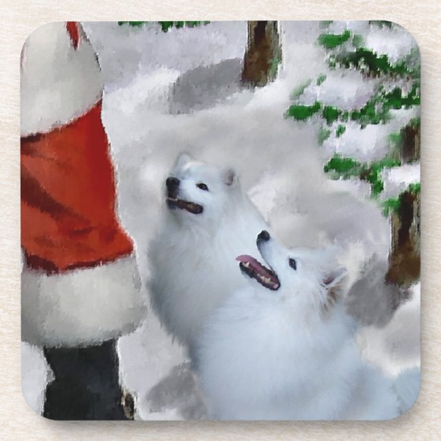 American Eskimo Dog Christmas  Coaster (Front)