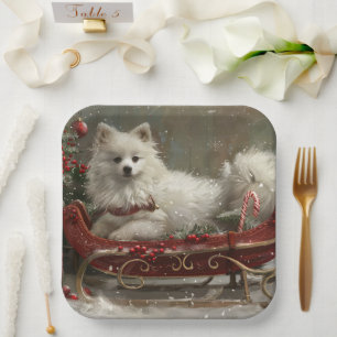 American Eskimo Dog Christmas Festive Paper Plate