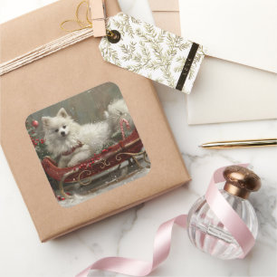 American Eskimo Dog Christmas Festive  Square Sticker