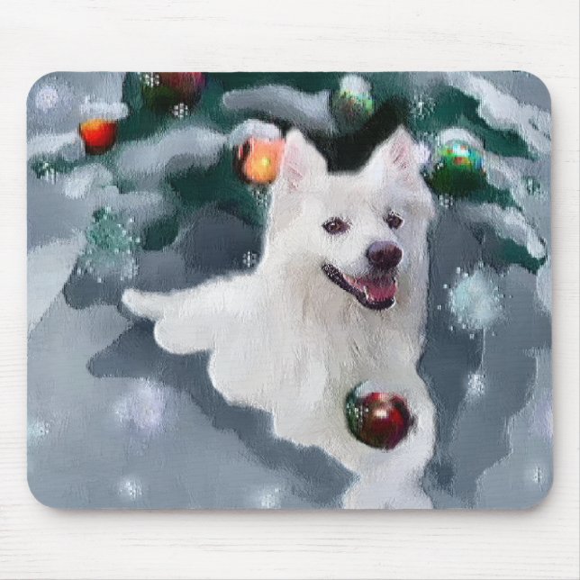 American Eskimo Dog Christmas Mouse Pad (Front)