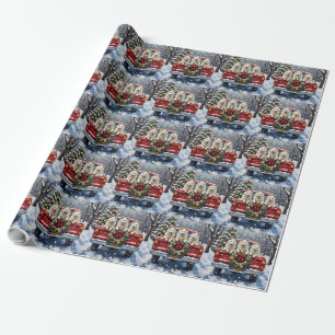 American Eskimo Dog Christmas Red Truck Holiday Wrapping Paper