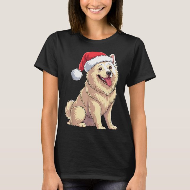 American Eskimo Dog Christmas Santa Hat Pet Dog Lo T-Shirt (Front)