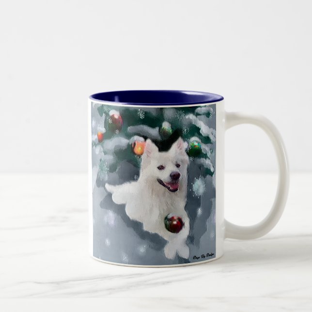 American Eskimo Dog Christmas Two-Tone Coffee Mug (Right)