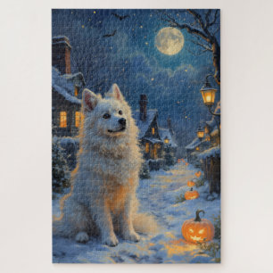 American Eskimo Dog Cosy Halloween Moonlight Art Jigsaw Puzzle