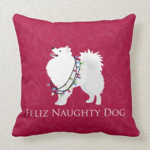 American Eskimo Dog Feliz Naughty Dog Christmas Cushion