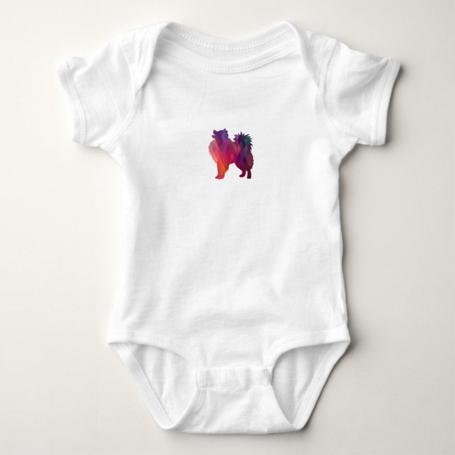 American Eskimo Dog Geo Silhouette Purple Baby Bodysuit (Front)