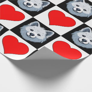 American Eskimo Dog Heart Pattern Cute Puppy Gift Wrapping Paper