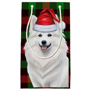 American Eskimo Dog Holiday Plaid Christmas Small Gift Bag