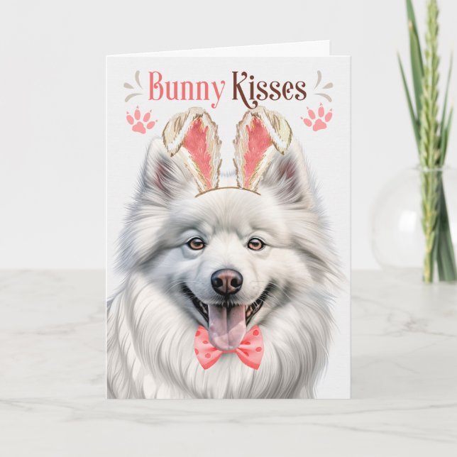 American Eskimo Dog in Bunny Ears for Easter Holiday Card (Front)
