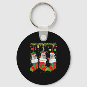 American Eskimo Dog In Christmas Socks Funny Dog L Key Ring