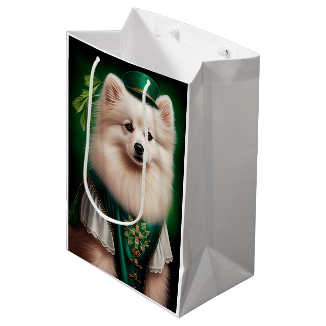 American Eskimo dog in St. Patrick's Day Dress Medium Gift Bag (Front Angled)