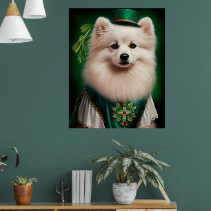 American Eskimo dog in St. Patrick's Day Dress Poster