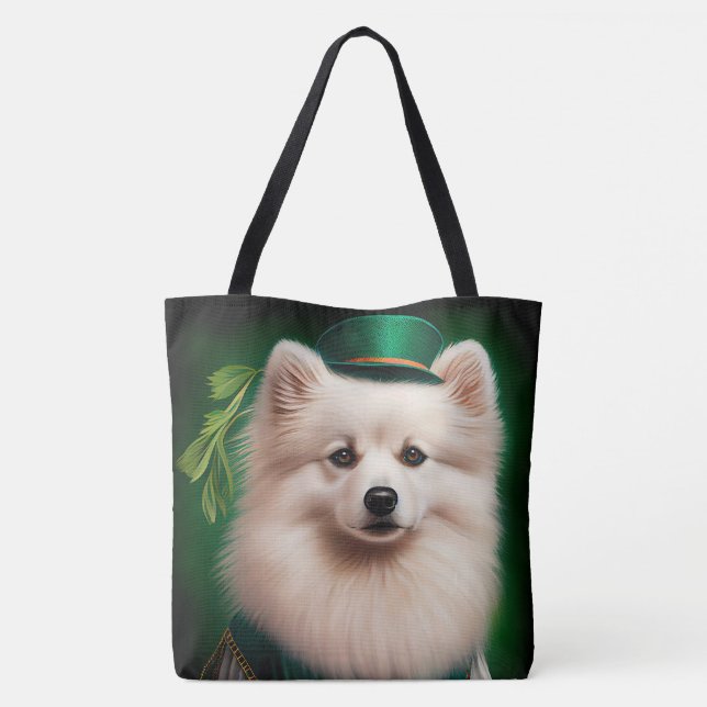 American Eskimo dog in St. Patrick's Day Dress Tote Bag (Back)