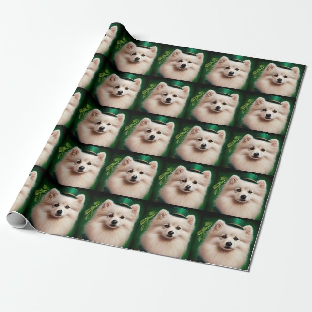 American Eskimo dog in St. Patrick's Day Dress Wrapping Paper (Unrolled)