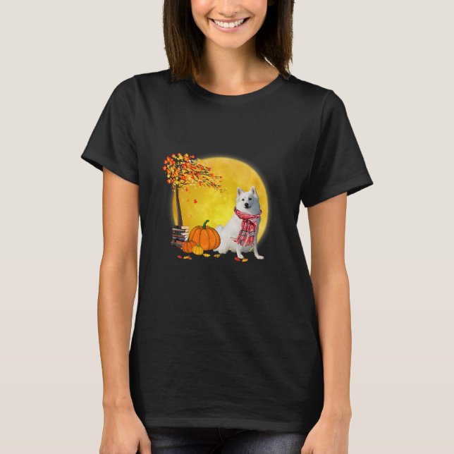 American Eskimo Dog Leaf Fall Hello Autumn T-Shirt (Front)