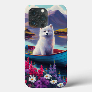 American Eskimo Dog on Paddle: A Scenic Adventure iPhone 13 Pro Case
