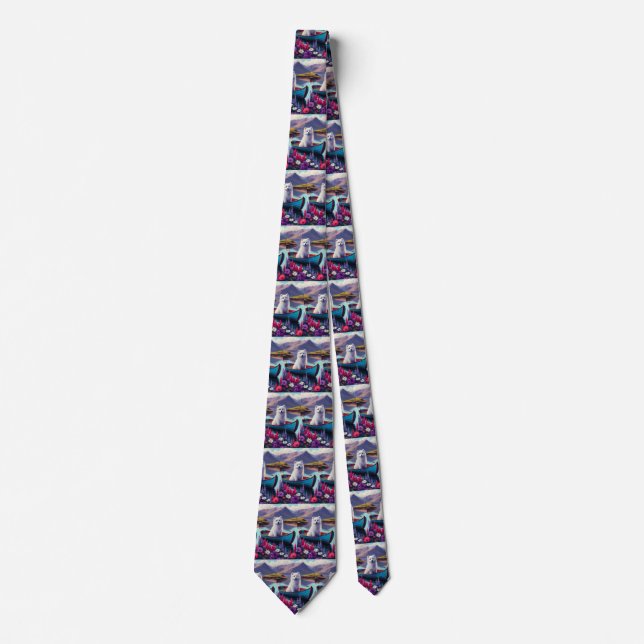 American Eskimo Dog on Paddle: A Scenic Adventure Tie (Front)