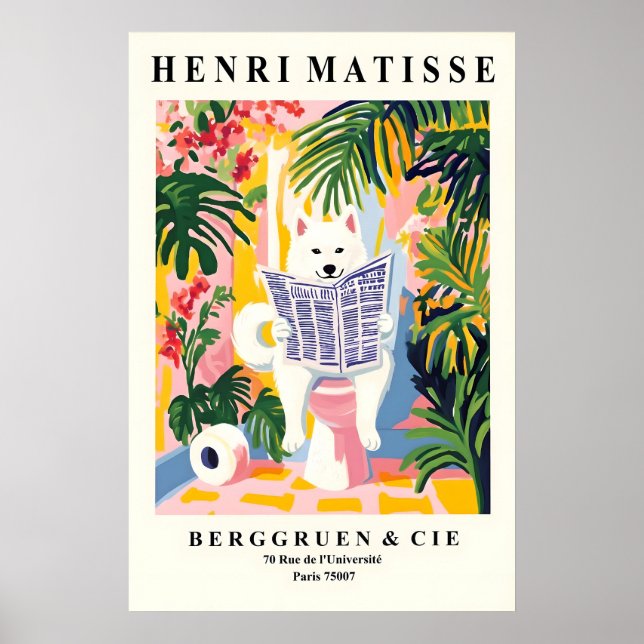 American Eskimo Dog on Toilet Funny Bathroom Print (Front)