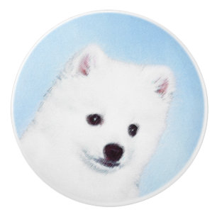 American Eskimo Dog Painting - Original Dog Art Ceramic Knob