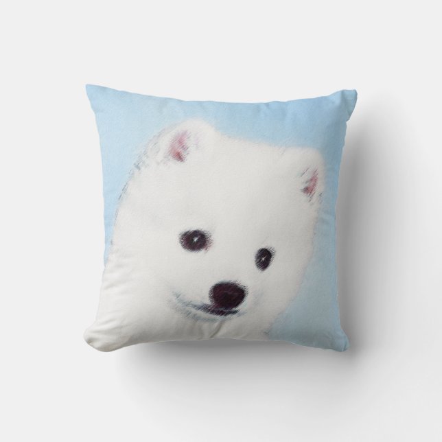 American Eskimo Dog Painting - Original Dog Art Cushion (Front)