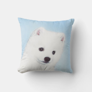 American Eskimo Dog Painting - Original Dog Art Cushion