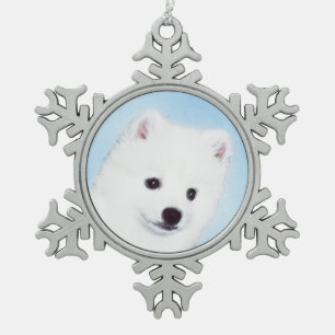 American Eskimo Dog Painting - Original Dog Art Snowflake Pewter Christmas Ornament