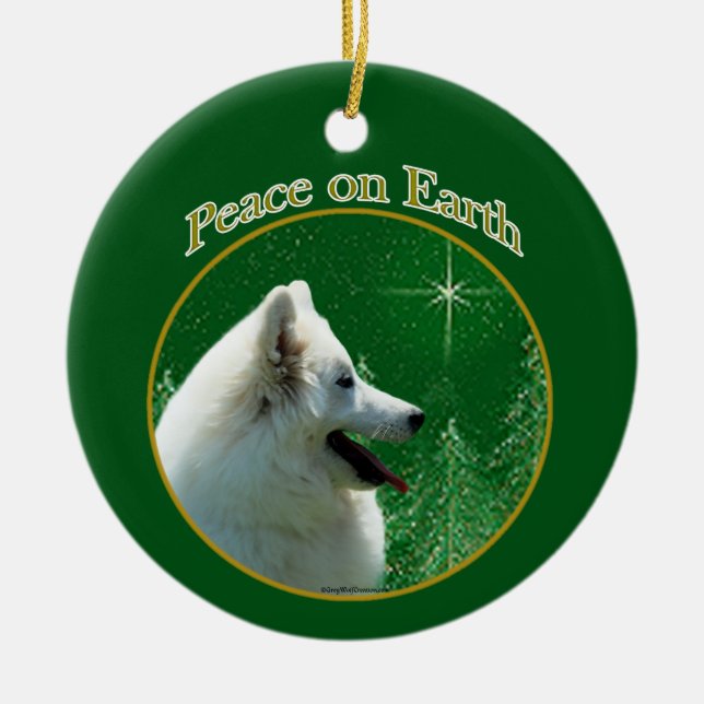 American Eskimo Dog Peace Ceramic Tree Decoration (Front)