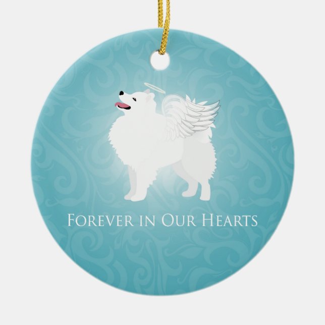 American Eskimo Dog Pet Loss Sympathy Design Ceramic Tree Decoration (Front)