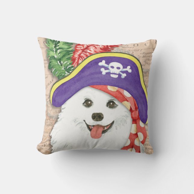 American Eskimo Dog Pirate Throw Pillow (Front)