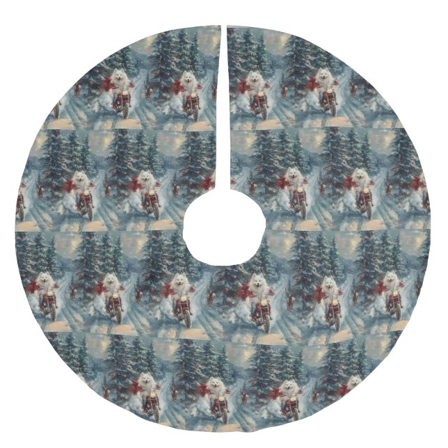 American Eskimo Dog Riding Motorcycle Christmas  Brushed Polyester Tree Skirt (Front)