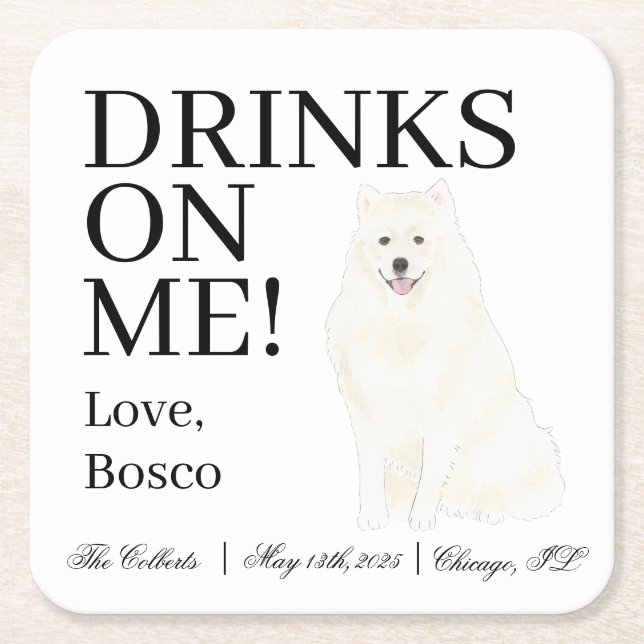 American Eskimo Dog Samoyed Wedding Square Paper Coaster (Front)