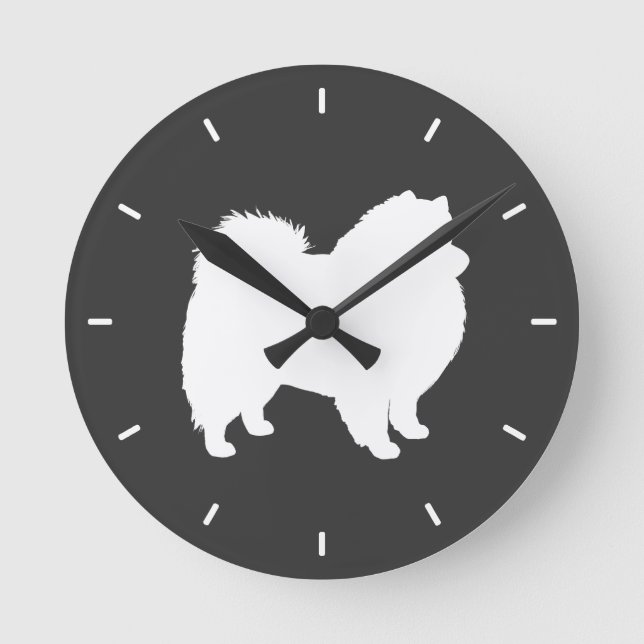 American Eskimo Dog Silhouette Round Clock (Front)