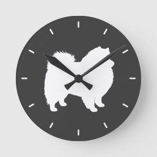 American Eskimo Dog Silhouette Round Clock