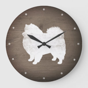 American Eskimo Dog Silhouette Rustic Large Clock