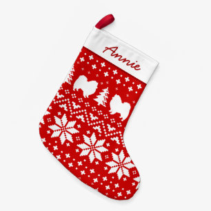 American Eskimo Dog Silhouettes Pattern Eskies Small Christmas Stocking