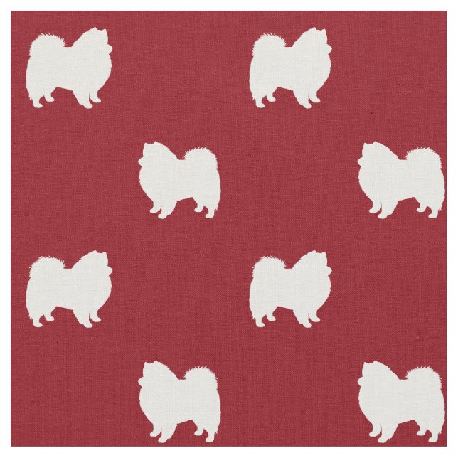 American Eskimo Dog Silhouettes Red and White Fabric (Close Up)