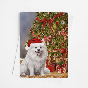 American Eskimo Dog Watercolor Christmas Tree Card