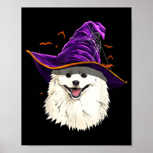 American Eskimo Dog Witch Hat Funny Halloween Dog Poster