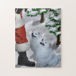 American Eskimo Dog With Santa Christmas  Jigsaw Puzzle