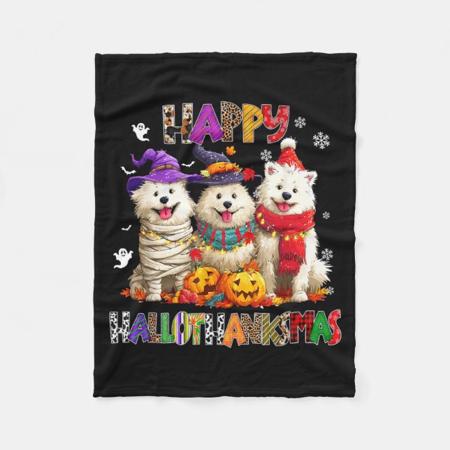 American Eskimo Dogs Christmas Xmas Men Women Kids Fleece Blanket (Front)